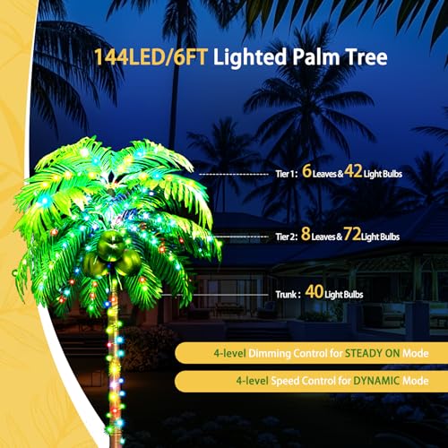 Color Changing 6FT Outdoor Palm Tree Lights with Remote Control and Coconuts