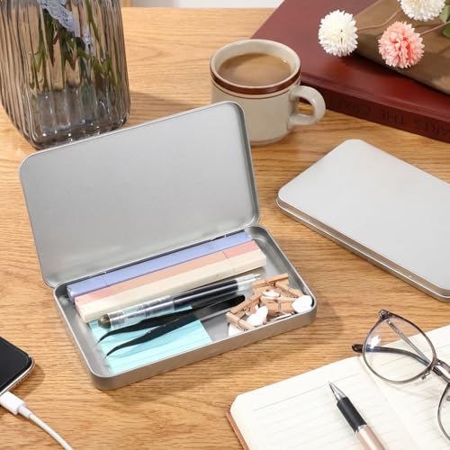 2 Pack Rectangular Metal Tins with Lids - 7 x 4.2 x 0.6 Inch for Storage