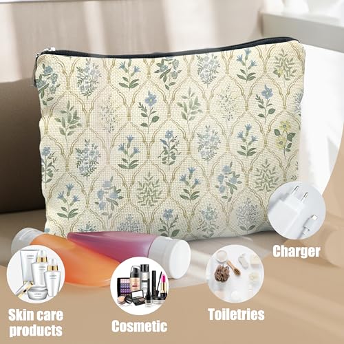 Vintage Blue Floral Makeup Bag Chinoiserie Toiletry Pouch