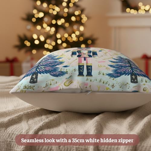 TSIMPLE Nutcracker Pillow Cover 18x18 Inch Christmas Throw Pillowcase with Linen & Polyester