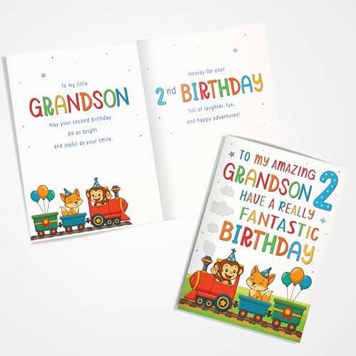 Personalized 2nd Birthday Card for Grandson | UK Made A5 Cute Train Design