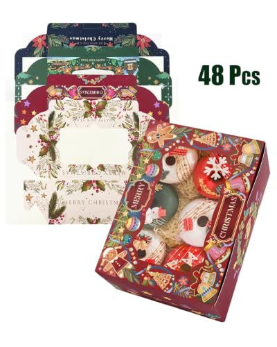 Bakepacker Christmas Retro Bakery Boxes with Window, 48 pcs, 6x8x2.7 Inches