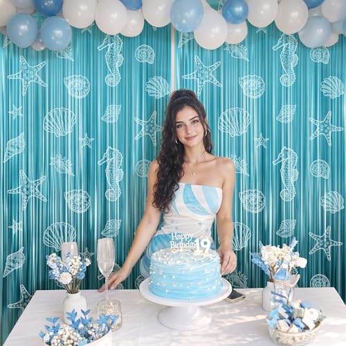 Kriyokiaa Beach Party Backdrop - 2 Pack Ocean Foil Fringe Decor