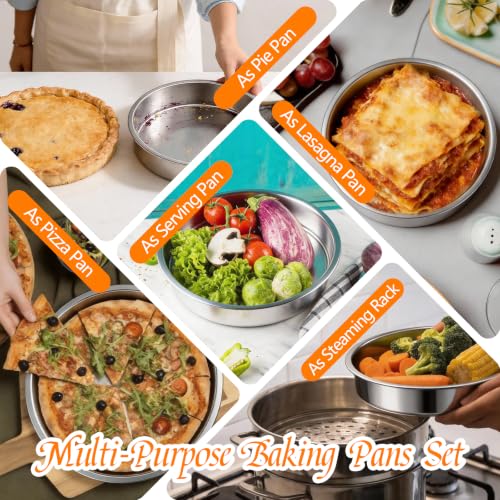 Tifanso 3-Piece 8-Inch Round Stainless Steel Cake Pans for Even Baking