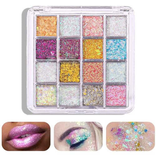 16-Color Holographic Body Glitter Gel Palette for Face, Hair & Nails