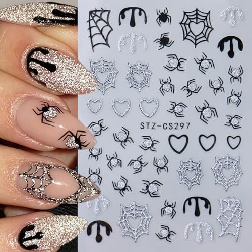 6 Sheets Spider Web Halloween Nail Stickers 3D Self-Adhesive Decals