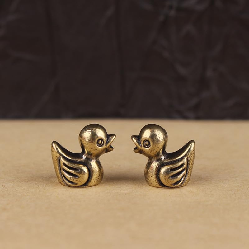2pc Brass Duck Figurines Set - Golden Desk Decor Statues