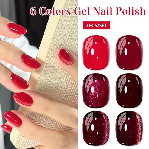 MSRUIOO Red Gel Nail Polish Set with Cat Eye Gel and Magnet
