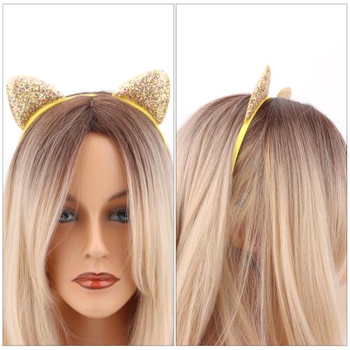 Moikolok Gold Glitter Cat Ears Headband Non-Shed Sparkly Kitty Costume