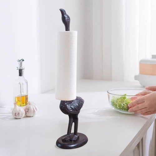 Ciieeo Retro Flamingo Paper Towel Holder Stand Animal Shape Kitchen Roll Organizer Non-Slip Base Countertop Towel Rack for Bathroom Dining Table