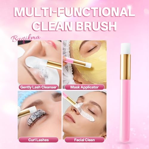 Buqikma Eyelash Extension Shampoo Kit with Cleansing Brush - 60ml Gentle Lash Cleanser for Sensitive Eyes