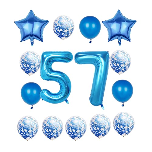 57th Birthday Decorations Set - 40 Inch Blue Number 57 Balloons