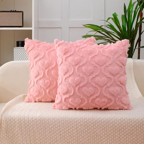 All Smiles Pink Heart Valentine's Day Throw Pillow Covers, 18x18, Set of 2