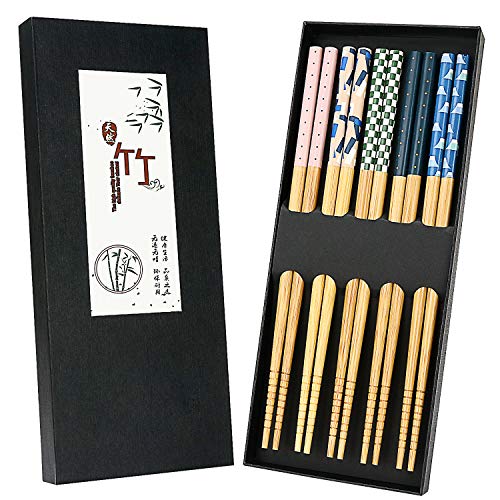 Japanese Bamboo Chopsticks Gift Set - 5 Pairs, Reusable & Non-Slip