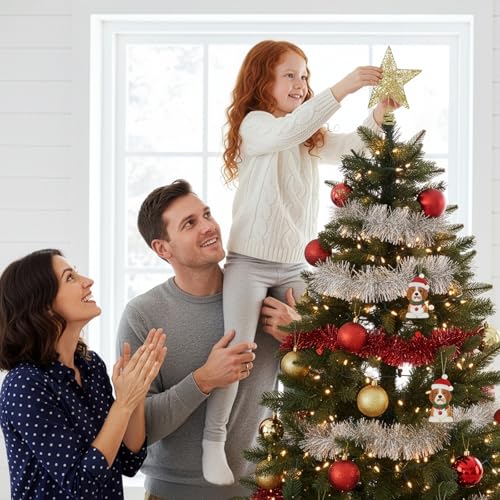 Gold Glitter Christmas Tree Topper Star - Holiday Decor for Indoor Outdoor Treetop