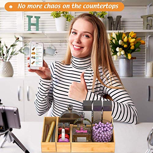Bamboo Drawer Organizer Utensil Holder 6x3x2.5 Inch - Stackable Storage