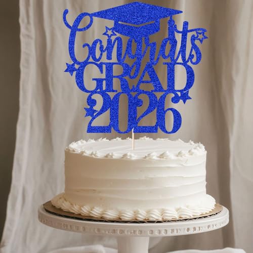 Congrats Grad 2026 Cake Topper | Glitter Graduation Decoration