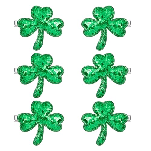 Glitter Shamrock Green Hair Clips - 6 Pack St. Patrick's Day Hairpins