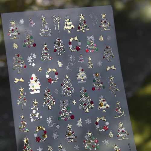5D Christmas Nail Stickers Gold Tree Wreath Self-Adhesive Winter Decals