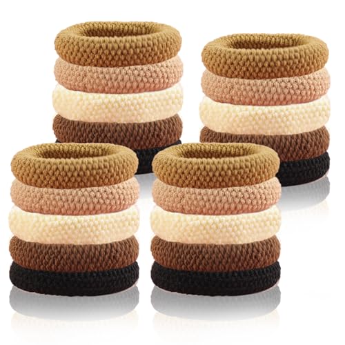 Seamless Cotton Hair Ties for Thick Hair, 20-Pack Black Elastic Bands