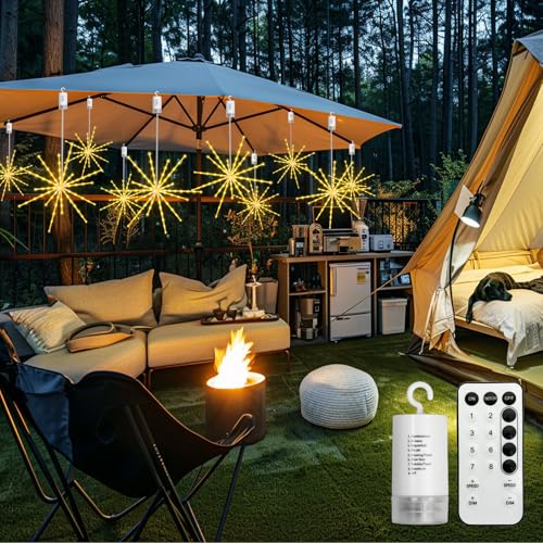 Starburst LED String Lights with Remote - Yellow 2-Pack, 8 Modes, Waterproof