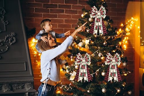 Christmas Wreath Bows with Red Truck Design - Buffalo Plaid Holiday Decor - 2 Pack - Variation: Truck