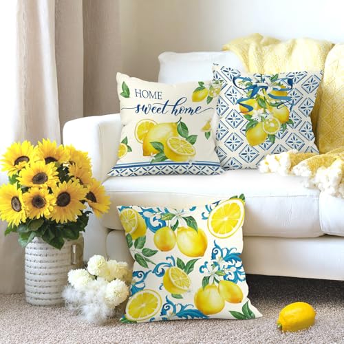 Mediterranean Lemon Throw Pillow Covers - Set of 4, 18x18