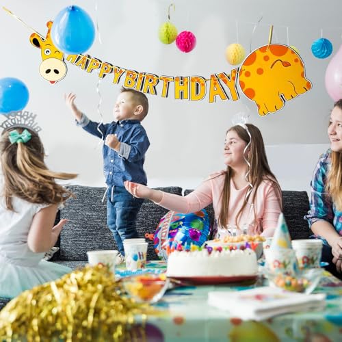 Giraffe Happy Birthday Banner - Jungle Safari Themed Party Bunting