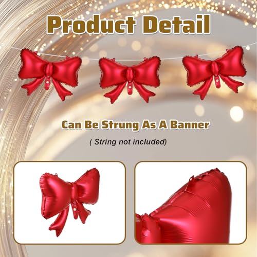 Giant Red Bow Balloons - 5 Pcs Foil Decorations for Parties