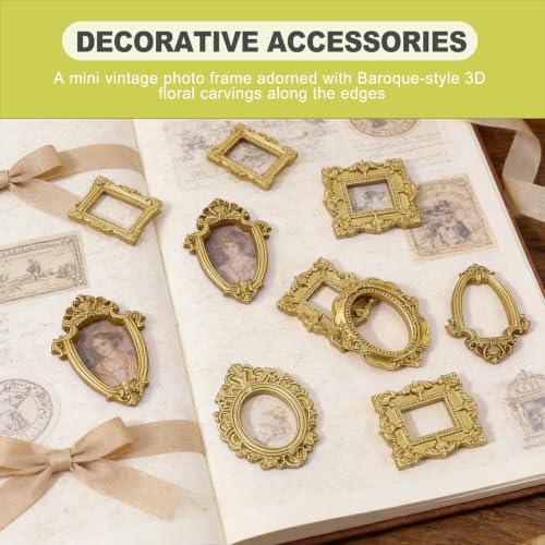 10 Mini Vintage Gold Picture Frames - Ornate Resin Photo Displays
