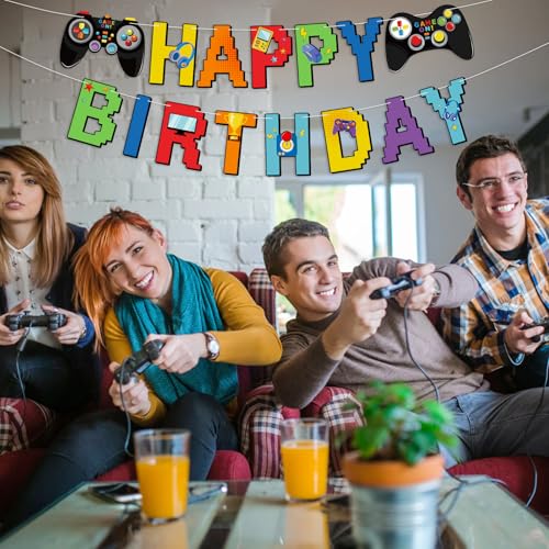 Abilat Video Game Happy Birthday Banner Gamer Controller Party Supplies