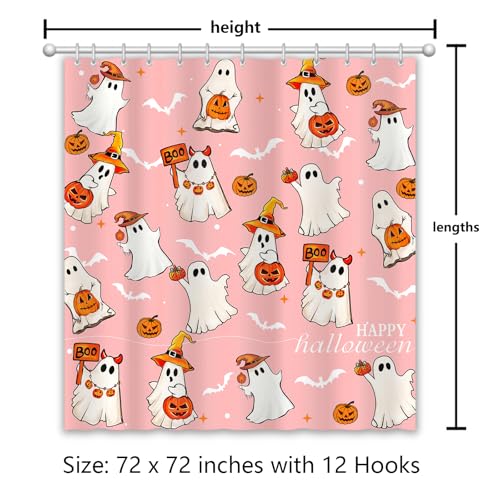Pink Halloween Shower Curtain with Cute Ghosts - 72x72 Inches