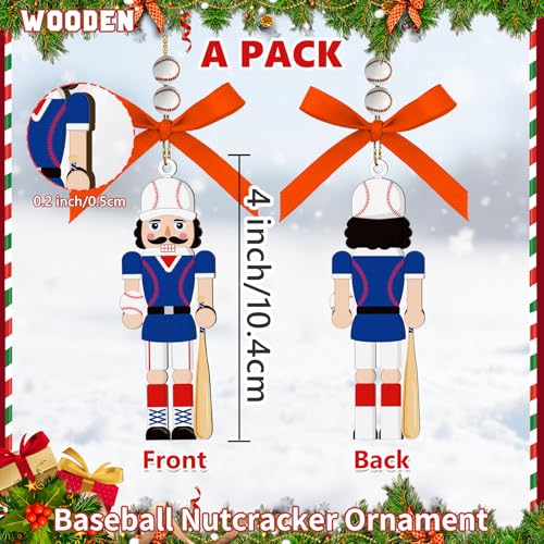 4-Inch Baseball Nutcracker Ornament - Wooden Christmas Decor