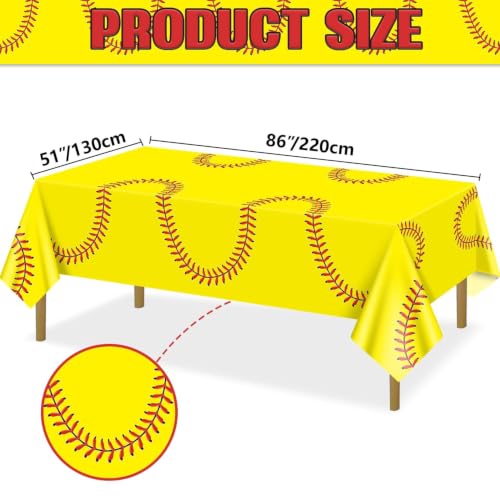 Yellow Softball Disposable Tablecloths, 4 Pack 51x86 in Sports Party Decor