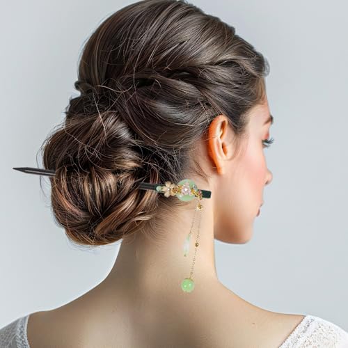 Wooden Hair Sticks with Tassel 2 Pcs - Vintage Flower Hair Pins for Bun
