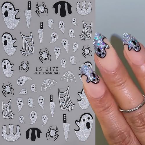 Halloween Nail Stickers 6 Sheets Self-Adhesive Glitter Decals