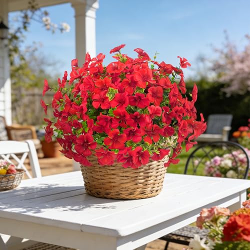 12 Pcs Artificial Silk Geranium Flowers - UV Resistant Red Outdoor Decor
