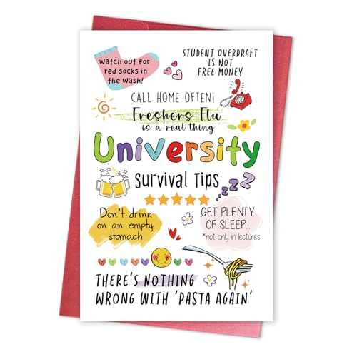 Qiavor University Survival Tips Card for Freshers - Funny College Orientation Gift