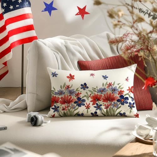 RABUSOFA 4th of July Patriotic Pillow Cover 12x20 - Red, Pack of 1