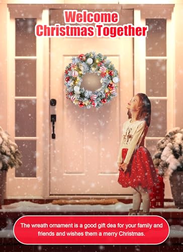 24-Inch Pre-Lit Artificial Christmas Wreath with LED Lights and Decorations