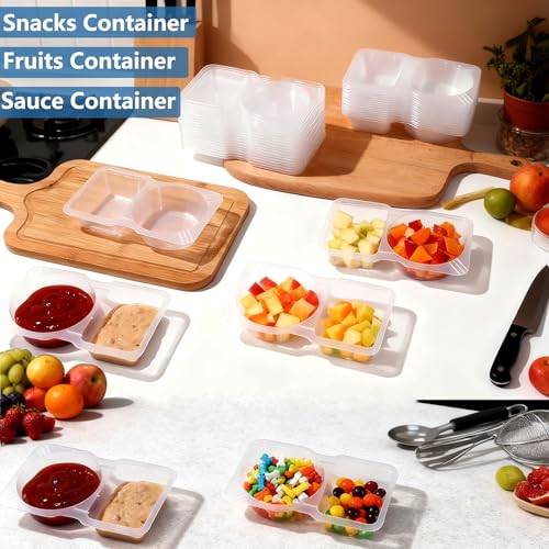 20 Pack Reusable Snack Containers with Lids & Forks, 3-Compartment Food Storage