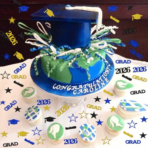 2026 Blue and Gold Graduation Confetti - 200 Pcs Glitter Decor