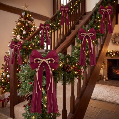 12 Pack Rustic Burlap Christmas Bows for Holiday Decor