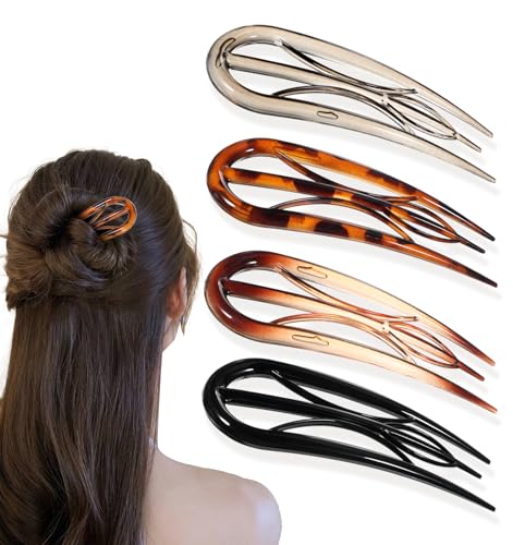 Thrymme 4-Inch U Shaped French Hair Pins - 4Pcs Non Slip Grip Teeth