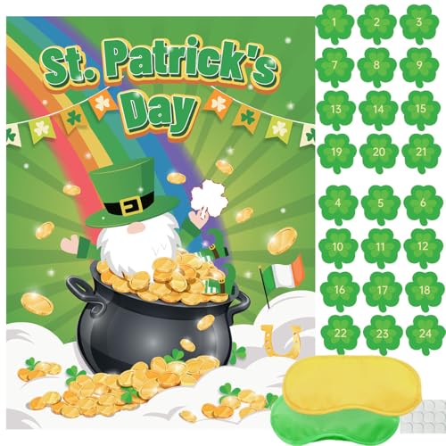 St. Patrick's Day Pin the Shamrock Game Set with Stickers & Masks