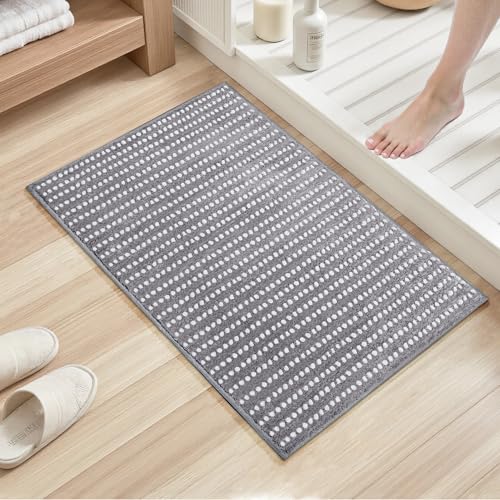 Tyrot Ultra Absorbent Polka Dot Bath Mat, Soft Plush Rug - Grey, 17x24 Inch