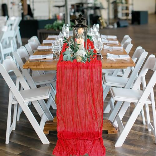MODFUNS Gauze Cheesecloth Table Runner 35x120 Inches Red Boho Wedding Decor