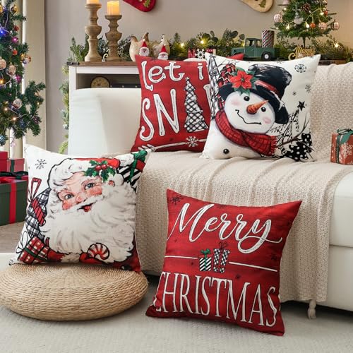 Merry Christmas Throw Pillow Covers 18x18 Inch Set of 4 - Red
