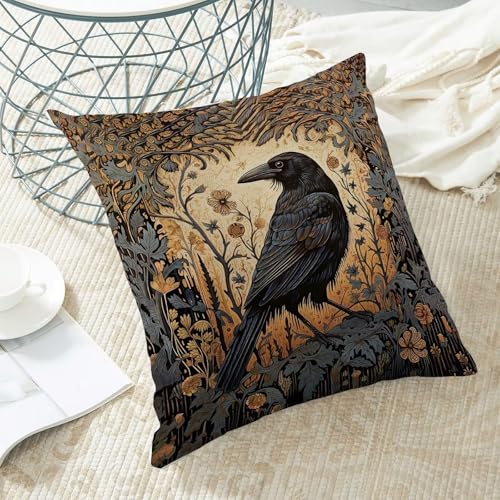 Vintage Crow Throw Pillow Covers Set of 2, 18x18 Inch Linen