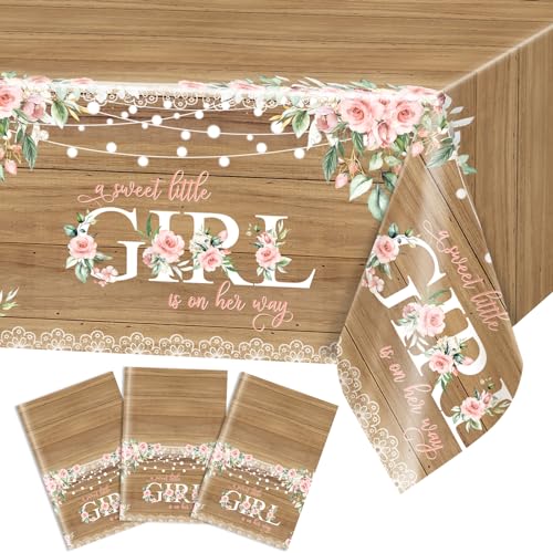 3 Pack Rustic Floral Baby Shower Tablecloths - 108 x 54 Inches